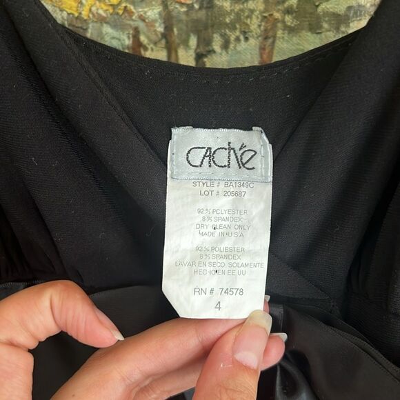 Vintage Y2K Cache Black Ruffled Jersey Mini Dress Size 4 RARE MSRP $225 - Picture 3 of 4
